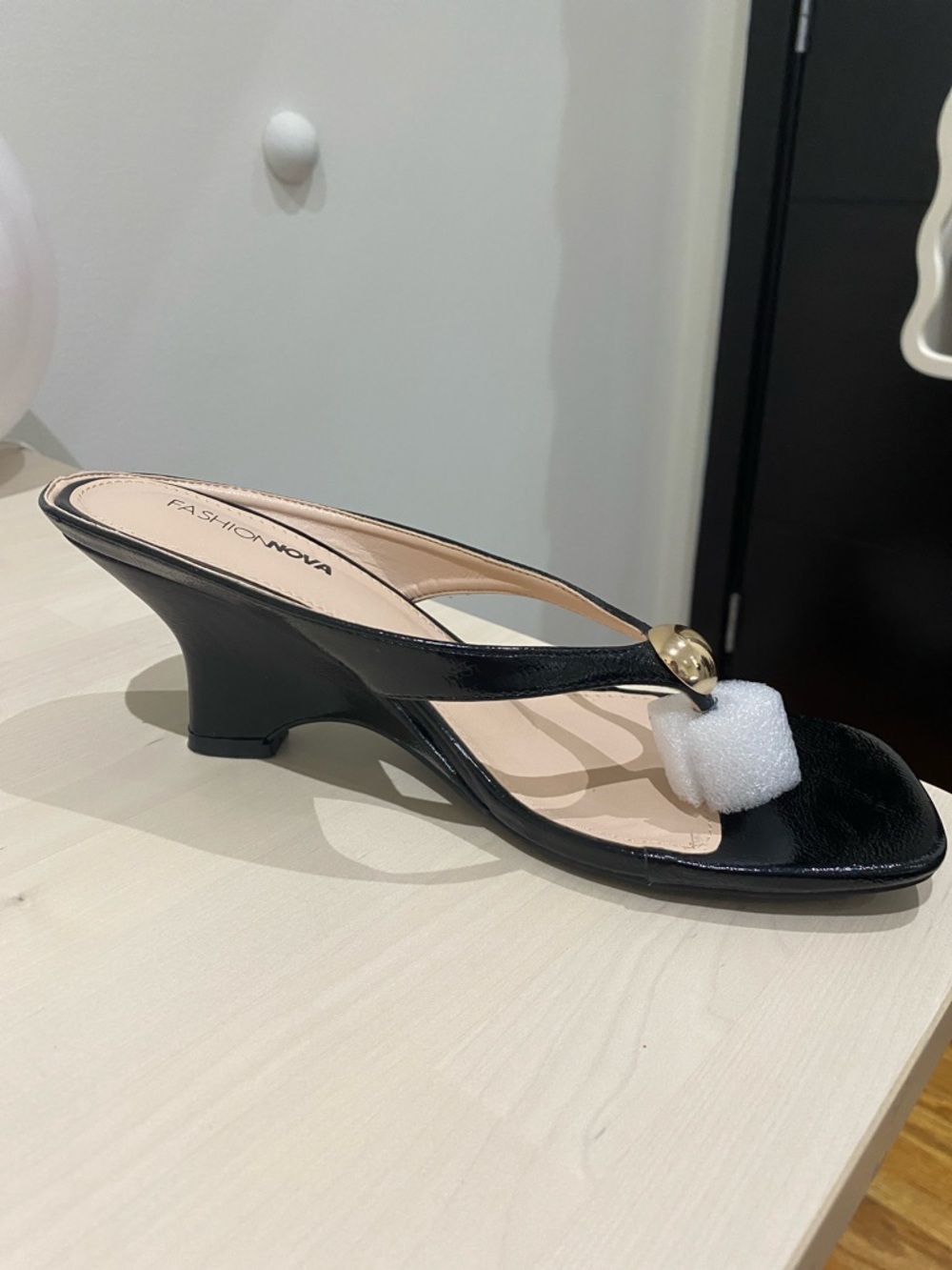 Fashion Nova Black Thong Wedges